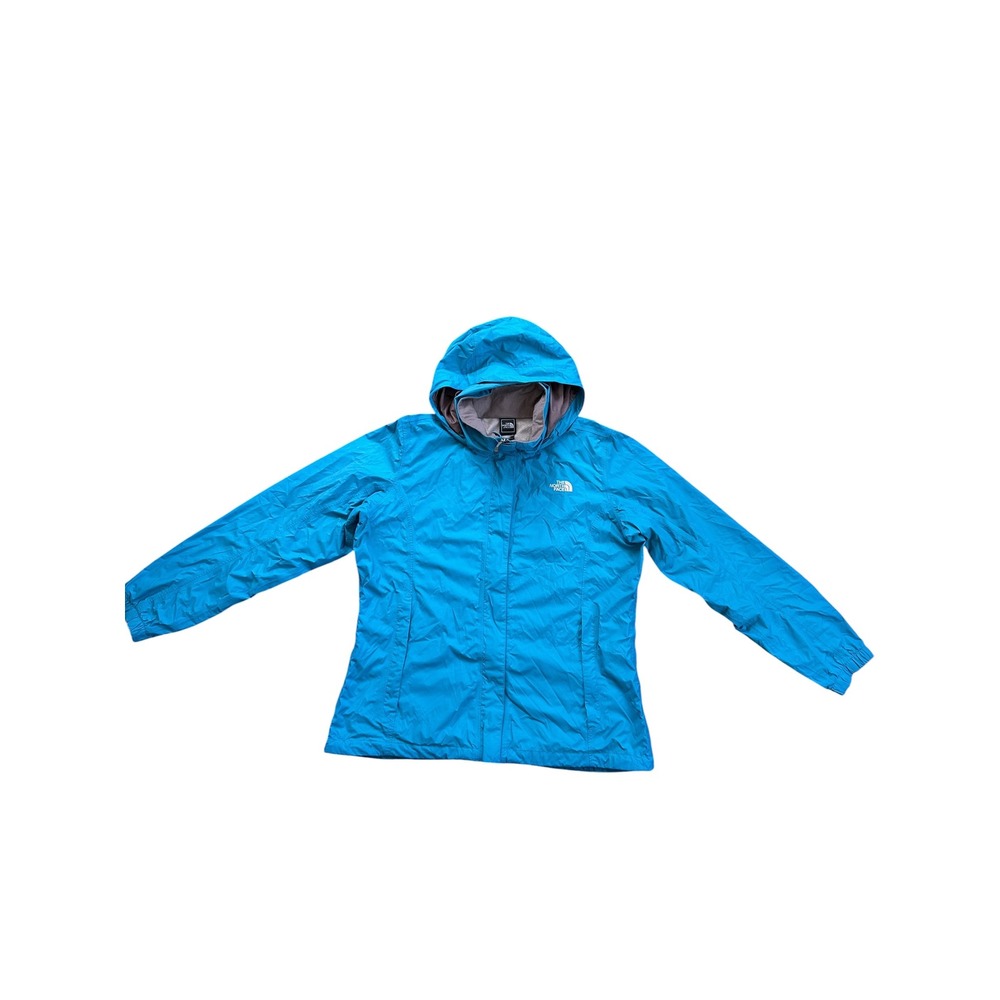 The North Face HyVent Rain Jacket Wmns XL Blue Hooded Waterproof Shell Excellent